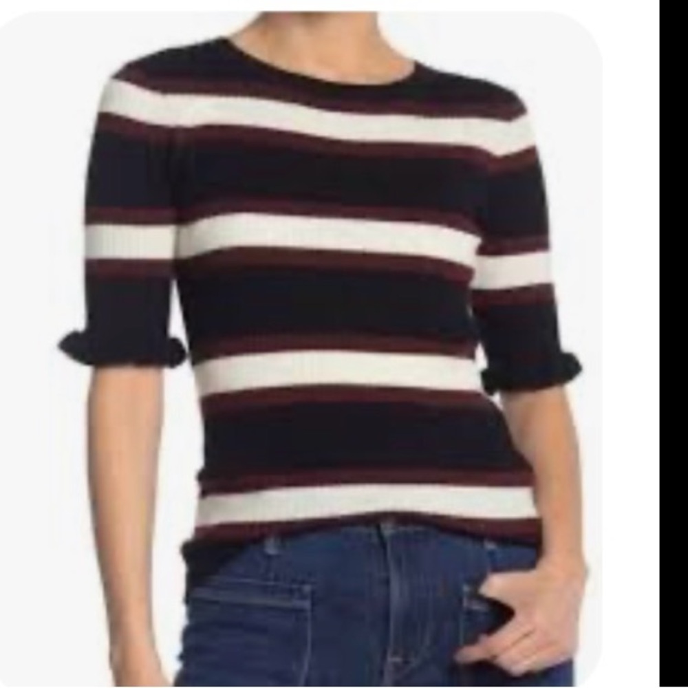Frame Denim Black white and Burgundy short sleeved sweater
